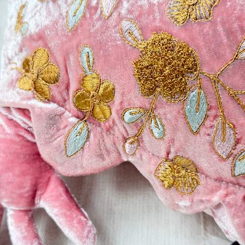 Sona Embroidered Big Silk Velvet Turtle in Cyclamen