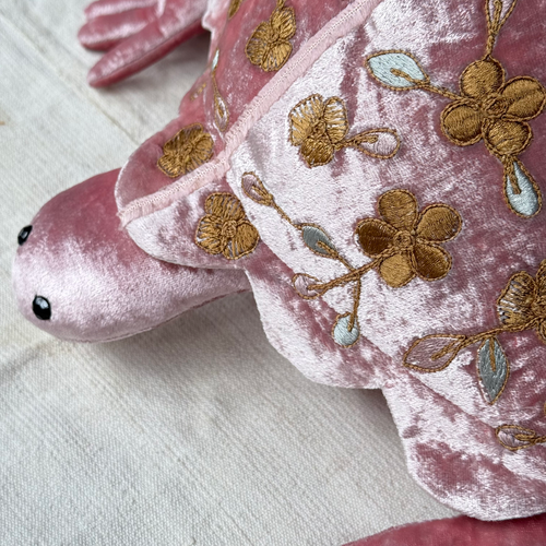 Sona Embroidered Big Silk Velvet Turtle in Cyclamen
