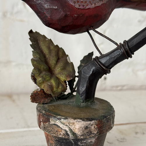 Black Forest Carved Perched Bird on Clay Pot (#4)