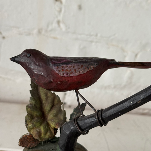 Black Forest Carved Perched Bird on Clay Pot (#4)