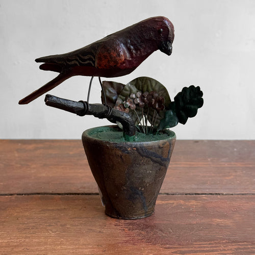 Black Forest Carved Bird on Clay Pot (9-04)