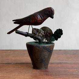Black Forest Carved Bird on Clay Pot (9-04)