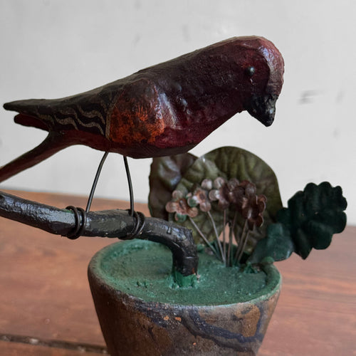 Black Forest Carved Bird on Clay Pot (9-04)