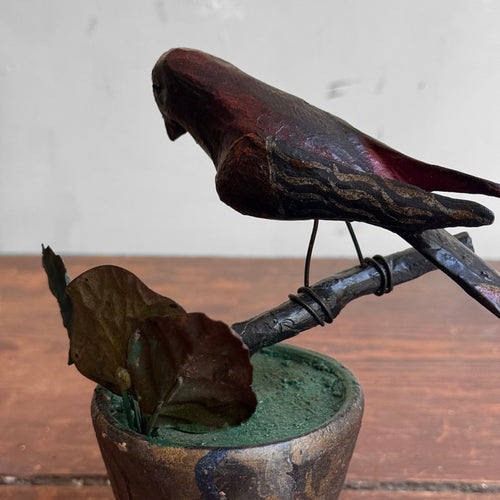 Black Forest Carved Bird on Clay Pot (9-04)