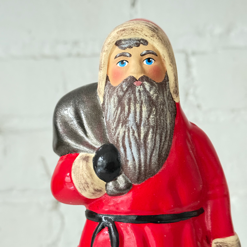 Papier-Mâché Red Santa with Grey Beard