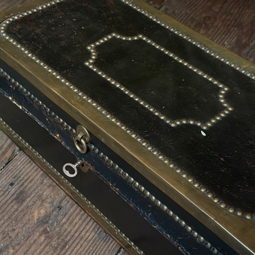 Small 19th-century China Trade Leather Camphor Chest with Gilt Silver Paper Lining (#1)