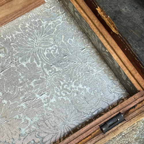 Small 19th-century China Trade Leather Camphor Chest with Gilt Silver Paper Lining (#1)
