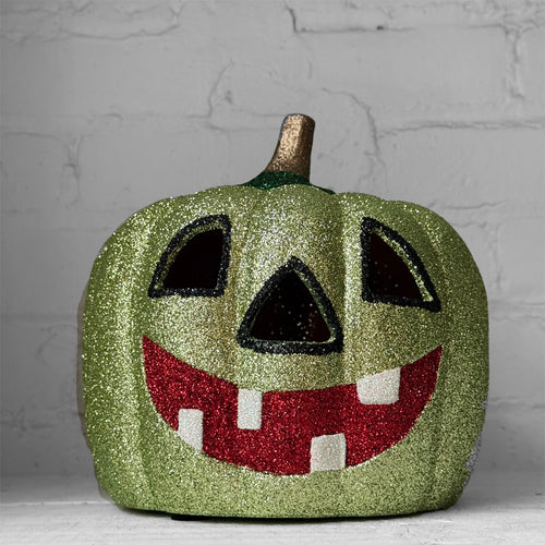 Ino Schaller Glitter Jack-O'-Lantern Pumpkin in Sage Green
