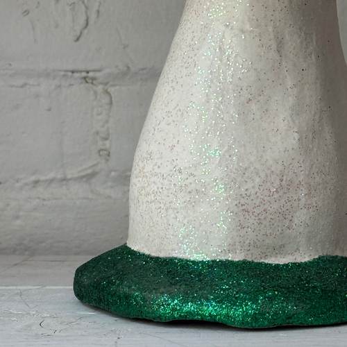 Large Papier-Mâché Glitter Mushroom with Green Base