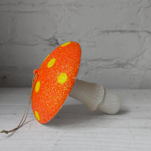 Glitter Mushroom Ornament in Yellow & Orange