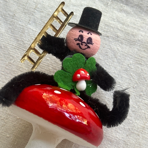 Nostalgic Chimney Sweeper Sitting on Cotton Mushroom Clip-on Ornament