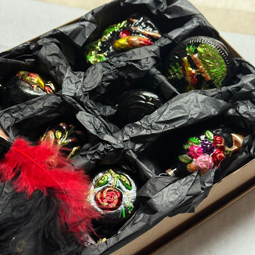 Set of 14 Black & Colorful Ornaments