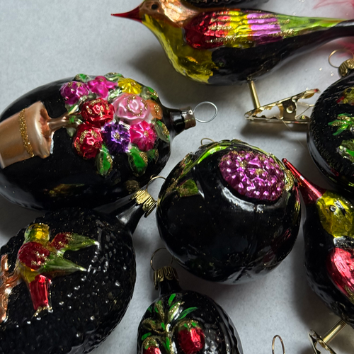 Set of 14 Black & Colorful Ornaments
