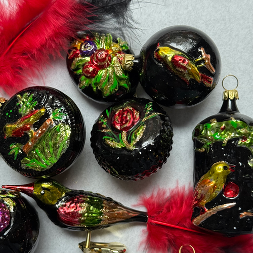 Set of 14 Black & Colorful Ornaments