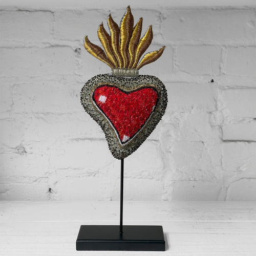 Hand-Beaded Sacred Heart on Stand by Trovelore