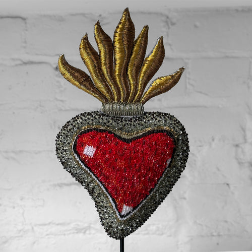 Hand-Beaded Sacred Heart on Stand by Trovelore