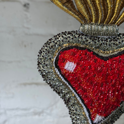Hand-Beaded Sacred Heart on Stand by Trovelore