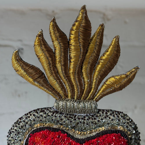 Hand-Beaded Sacred Heart on Stand by Trovelore