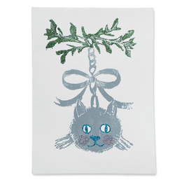 Block Printed Silver Cat Folded Card