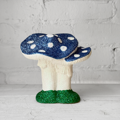 Small Glitter Mushroom Couple in Blue & White