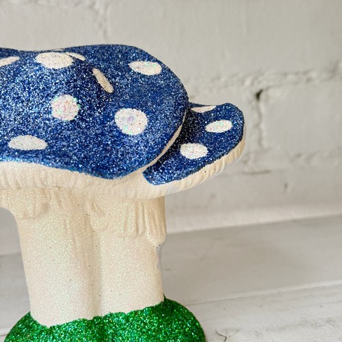 Small Glitter Mushroom Couple in Blue & White