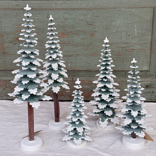 Set of 5 Glitter Spruce Trees in Frosted Green