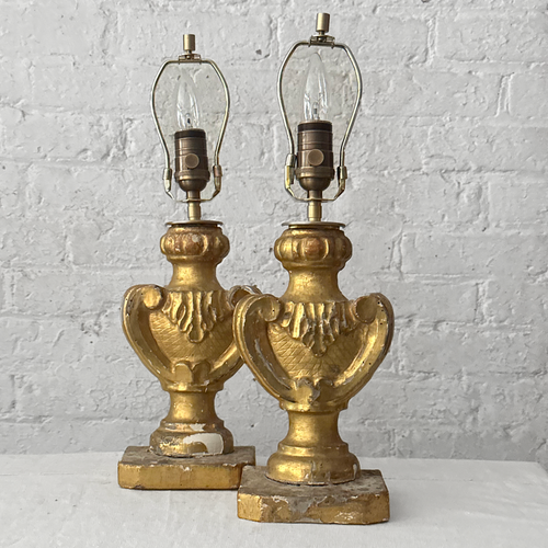 Pair of 18th Century Gilded Italian Candlestick Lamp Bases