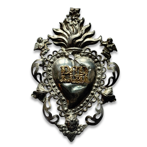 19th-century Italian Ex-Voto Sacred Silver Heart (#4)