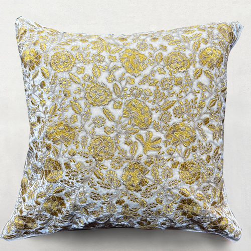 Tiana Embroidered Silk Velvet Cushion in Ivory