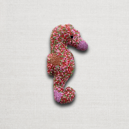Oceanic Silk Velvet Beaded Seahorse  in Pink #1