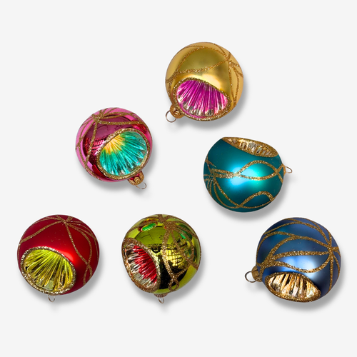 Set of 6 Colorful Small Reflector Ornaments