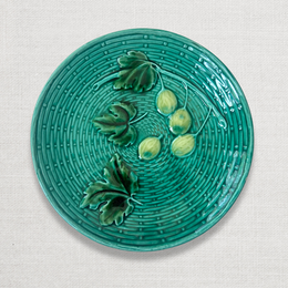 Vintage German Majolica Basket Weave Olive Plate (M04)