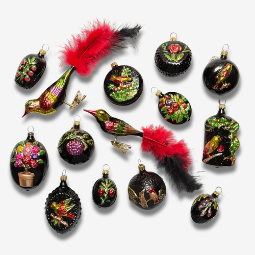 Set of 14 Black & Colorful Ornaments