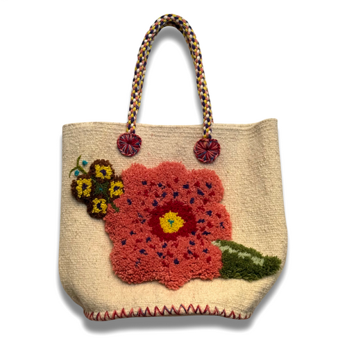 PO! Paris Nathalie Lete Woven & Knotted "Fleur Papillon" Bag in Ecru