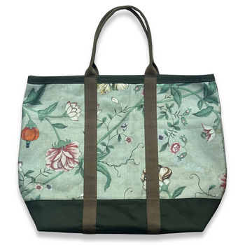 John Derian x Port Canvas Tote in Pierre Frey "Le Paravent Chinois" Large Fabric Tote in Green