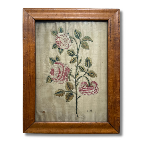 Pair of 19th-century Framed Embroidered Floral Silk Panels