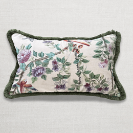 Large Canton Fringe Pillow in Green (No. 70A) with Linen Backing (#MD-04)