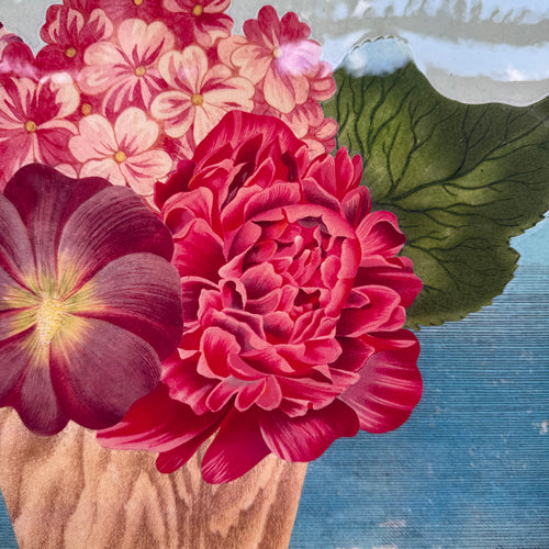 One-of-a-Kind Collaged Potted Bouquet of Pink Flowers Mat (#52)
