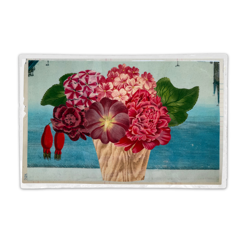 One-of-a-Kind Collaged Potted Bouquet of Pink Flowers Mat (#52)