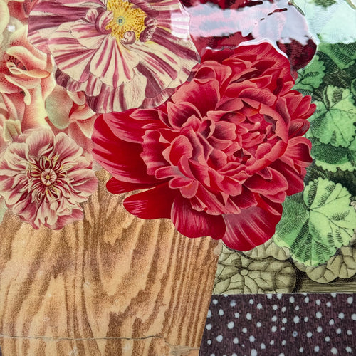 One-of-a-Kind Collaged Potted Bouquet of Pink Flowers Mat (#53)