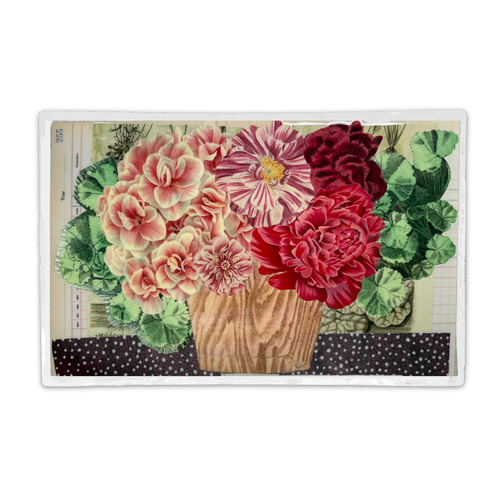 One-of-a-Kind Collaged Potted Bouquet of Pink Flowers Mat (#53)