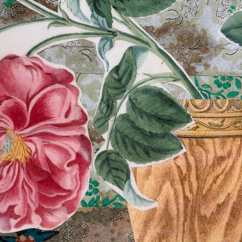 One-of-a-Kind Collaged Potted Roses Mat (#54)