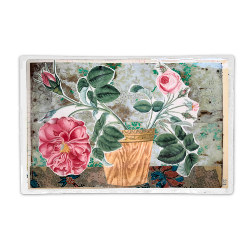 One-of-a-Kind Collaged Potted Roses Mat (#54)