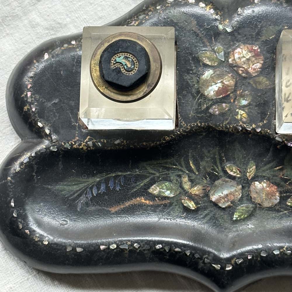 19th-century Lacquer Pen Tray with Inkwell Inlay