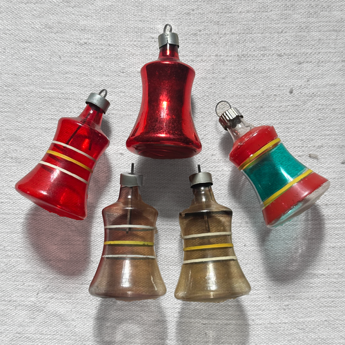 Set of 5 Vintage Mixed Bell Ornaments (VO55)