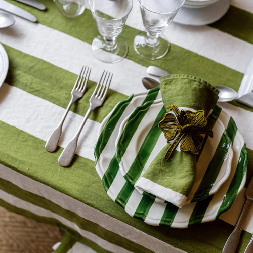 Summerill & Bishop Avocado & White Striped Tablecloth