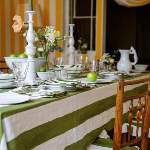 Summerill & Bishop Avocado & White Striped Tablecloth