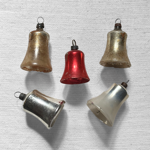 Set of 5 Vintage Mixed Bell Ornaments (VO56)
