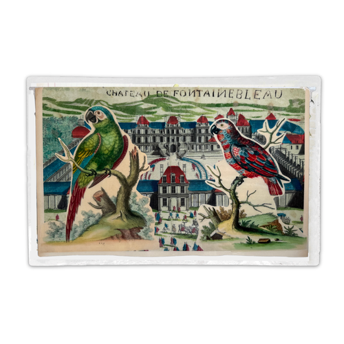 One-of-a-Kind Collaged Chateau de Fontainebleau with Parrots Mat (#57)