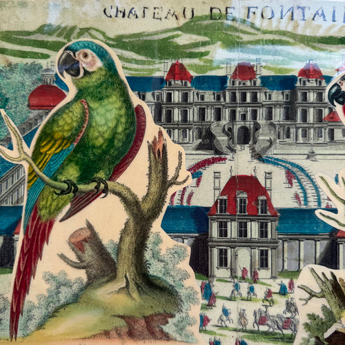 One-of-a-Kind Collaged Chateau de Fontainebleau with Parrots Mat (#57)